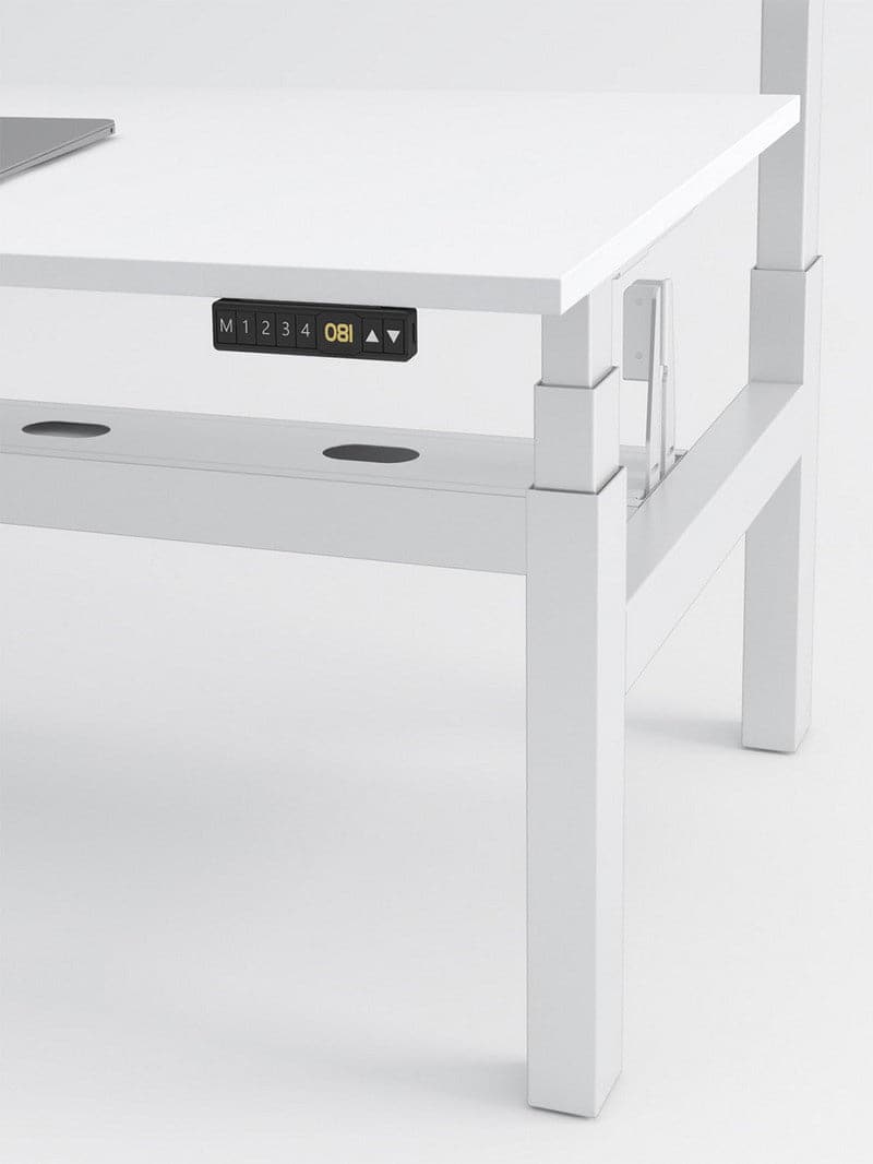 Bench Open Space Assis Debout Électrique 2 personnes - DUO bureau_duo_blanc_plateau_blanc_zoom