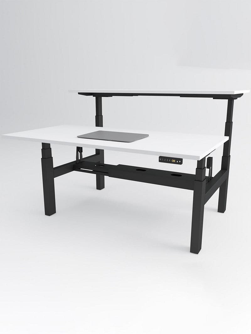 Bench Open Space Assis Debout Électrique 2 personnes - DUO bureau_duo_noir_plateau_blanc
