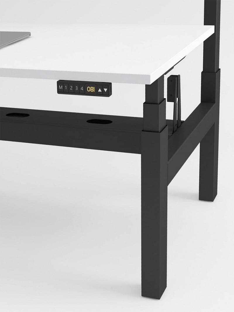 Bench Open Space Assis Debout Électrique 2 personnes - DUO bureau_duo_noir_plateau_blanc_zoom